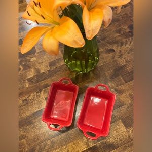 RACHEL RAY set of 2 mini casserole dishes cherry red and tan 12 oz